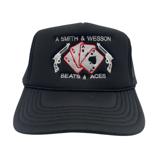 A Smith & Wesson Beats 4 Aces Foam Trucker Hat