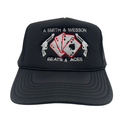 A Smith & Wesson Beats 4 Aces Foam Trucker Hat